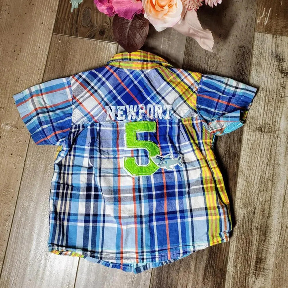 PLACE Newport 5 Shark Short Sleeve Collared Button Down Shirt Boys Size 12-18m - Picture 1 of 11